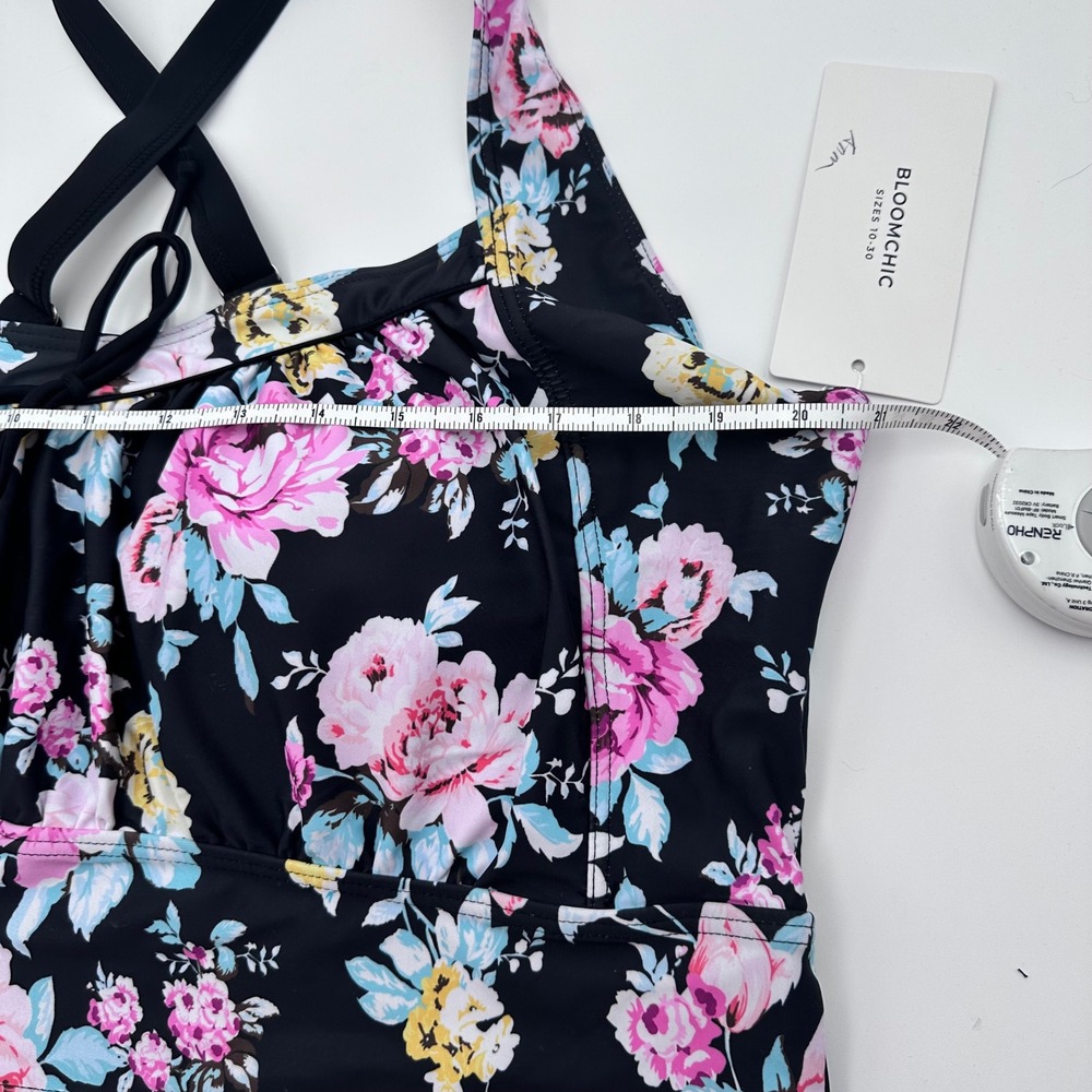 Bloomchic Floral Print Halter Tankini Top Plus Size 22-24 Black Pink Blue Yellow - Picture 9 of 11